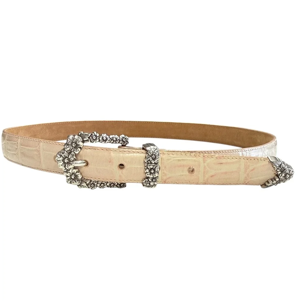 Brighton Women Belt Croc‎ Embossed Leather Pink Cream Floral Western B10310 3 XL